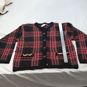 Chic Black and Red Plaid Women's Cardigan